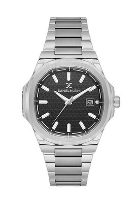 Mens 41mm Oval Quartz Watch Steel Strap Silver / Black Dial Date