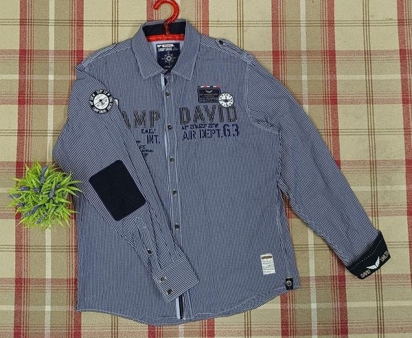 Men Camp David Shirt Navy Cotton 40 /L / 48 #XOQ