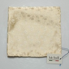 Italo Ferretti NWT Single Face Pocket Square in Beige w/ 24 KT Gold Wool/Silk