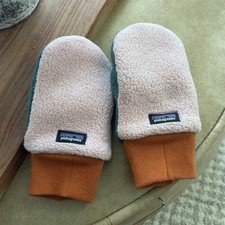 Patagonia Baby Fleece Mittens 18-24M Pink/Green/Brown Solid Rib-Knit Cuffs