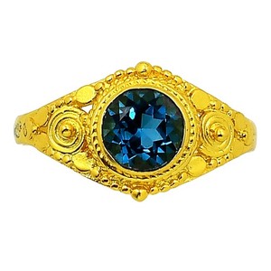 Authentic 18K Gold Plated London Blue Topaz Ring s.7 Jewelry TR01164