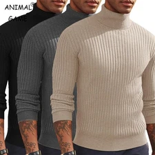 Autumn Men's Slim Fit Turtleneck Sweater Knitted Winter Warm Heavyweight