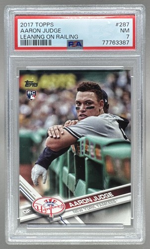 77763387 Aaron Judge 2017 Topps #287 Leaning On Railing Image SP Rookie RC PSA 7
