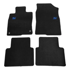 Fit For 16-21 Honda Civic Black Nylon Floor Mats Carpet Front &Rear w/ Blue Si