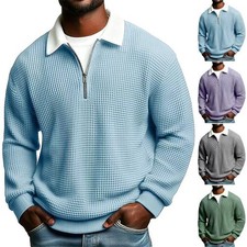 Men's Waffle Sweatshirt Solid Color Long Sleeve Pullover Sweatshirt