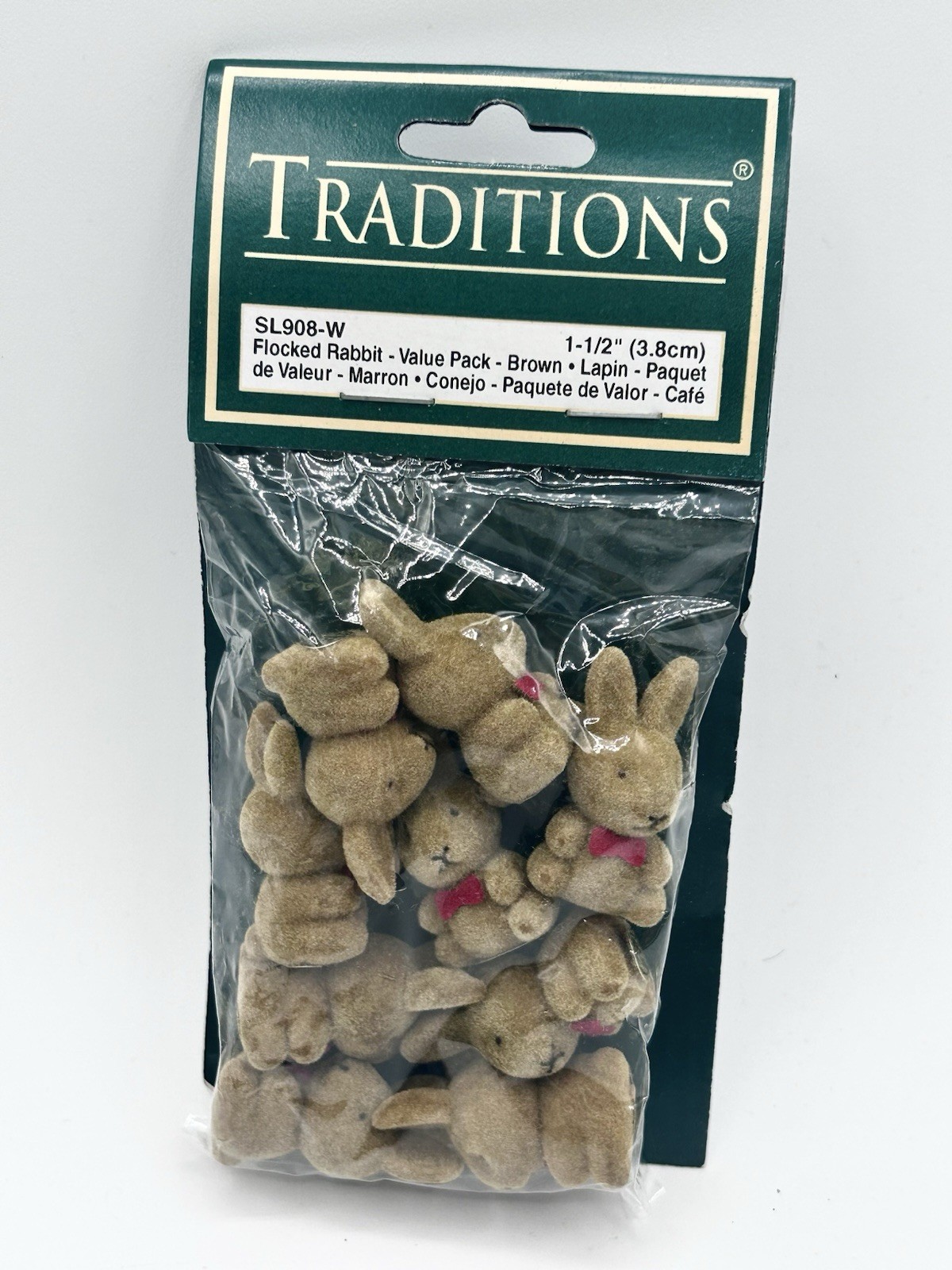 Vintage Traditions Miniature 1.5” Flocked Fuzzy Rabbits Pack of 9 New