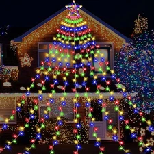 200 LED SOLAR Christmas Tree  Waterfall Lights Color Changing Indoor Outdoor