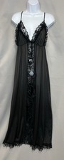 Vintage 1980s Erica Loren NY Negligee Peignoir Nightgown Long Lace Black Medium