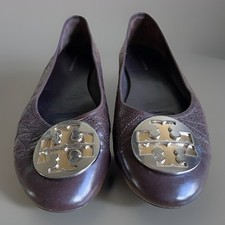 Tory Burch Claire Quilted Ballet Flats Brown Leather Bold Classic Preppy Size 8