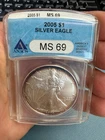 2005 ANACS MS69 American Eagle Silver Dollar $1 - .999  TONER #2006