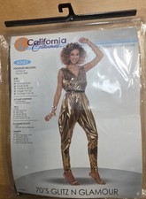 70s Glitz N Glamour Costume Adult Small Gold Disco Jumpsuit NIP Free Shipping