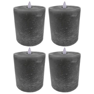 4er Set Sompex Flame LED Kerzen grau 10x11cm, Echtwachskerzen fernbedienbar