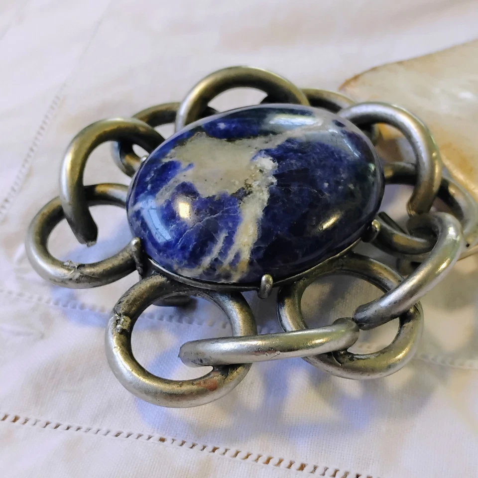 Lucky Brand Womens Belt 32 Leather Sodalite Medallion Stone Western Cowgirl BOHO - Image 3 of 4