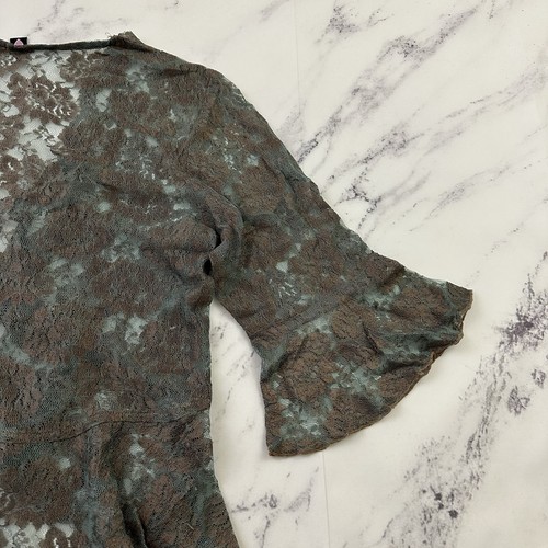 Womens Vintage Y2k Lace Shrug Sheer Top Size M Blue Brown Floral Ruffles - Picture 10 of 12