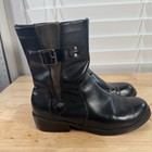 Harley-Davidson Mid Calf Biker Boots Women SZ US 7 Black Leather Pull-On D84502