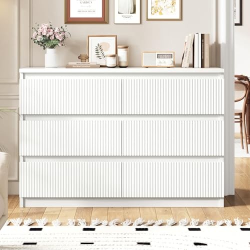 6 Drawer Dresser for Bedroom, Modern Fluted Dresser with Deep Drawers, White - Picture 4 of 6