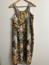 VNTG 90s Impressionist Painting Pears and Tea Dress Street Life Made In USA