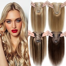 Free Part Women Topper 100 Human Hair Top Toupee Piece Clip in REMY Hairpiece A