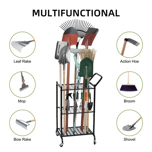 RANXFLOAT Garden Tool Organizer with Wheels, Yard Tool Tower Rack for Garage ... - Picture 6 of 7
