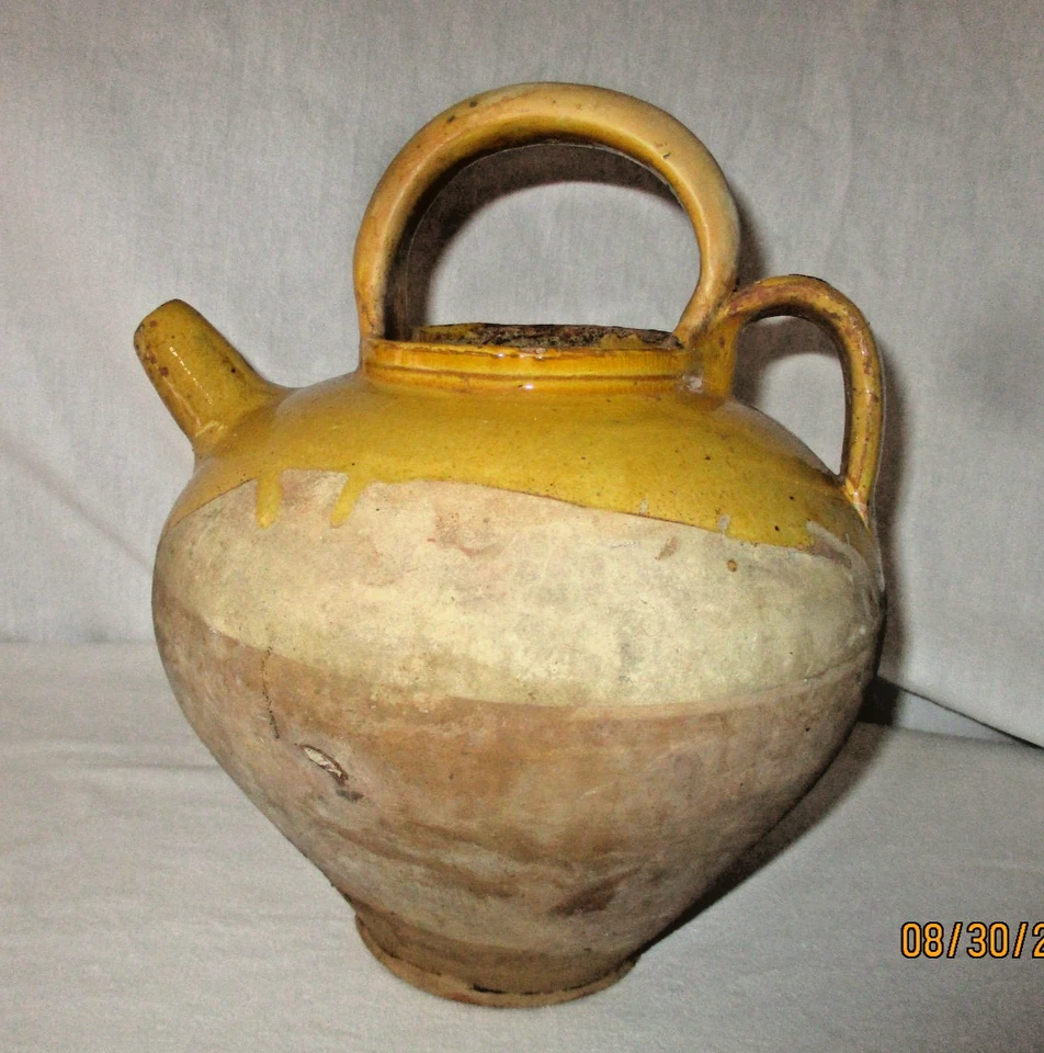 ANCIEN CRUCHE A EAU GARGOULETTE, CHEVRETTE TERRE CUITE VERNISSÉ-POTERIE DECO XIX - Photo 2/4