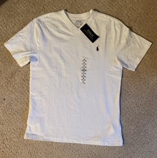 Polo Ralph Lauren White V Neck T Shirt Boys Size M 10-12 Pony Logo
