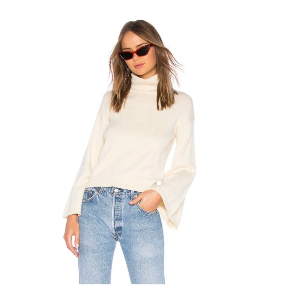 LPA Revolve Cybil Sweater in Cream Size XL Open Back Bell Sleeve Knit Turtleneck - Image 2 of 4