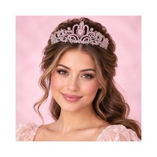 Pink Rhinestone Princess Tiara Crown Silver Tone