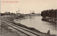 Photo PC Midland Michigan River View Town Scene Mills Factories c. 1910