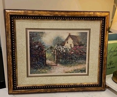 Home Interiors Framed Print 16.5''w x 13.5''h VTG ''ROSE GATE'' By Jon McNaughton