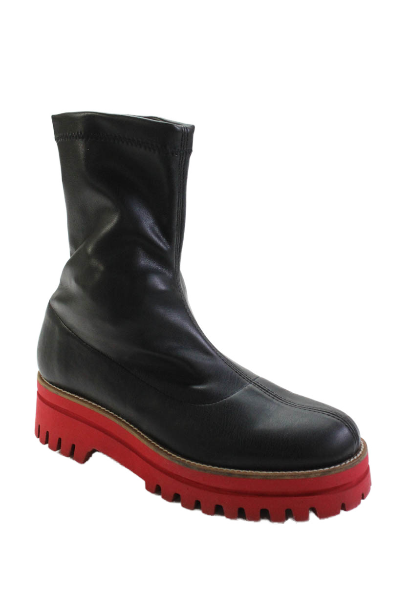 Paloma Barcelo Womens Leather Zip Up Platform Ankle Boots Black Red Size 38 8Free Shipping in US $100+ Orders | $6.95 Orders Below