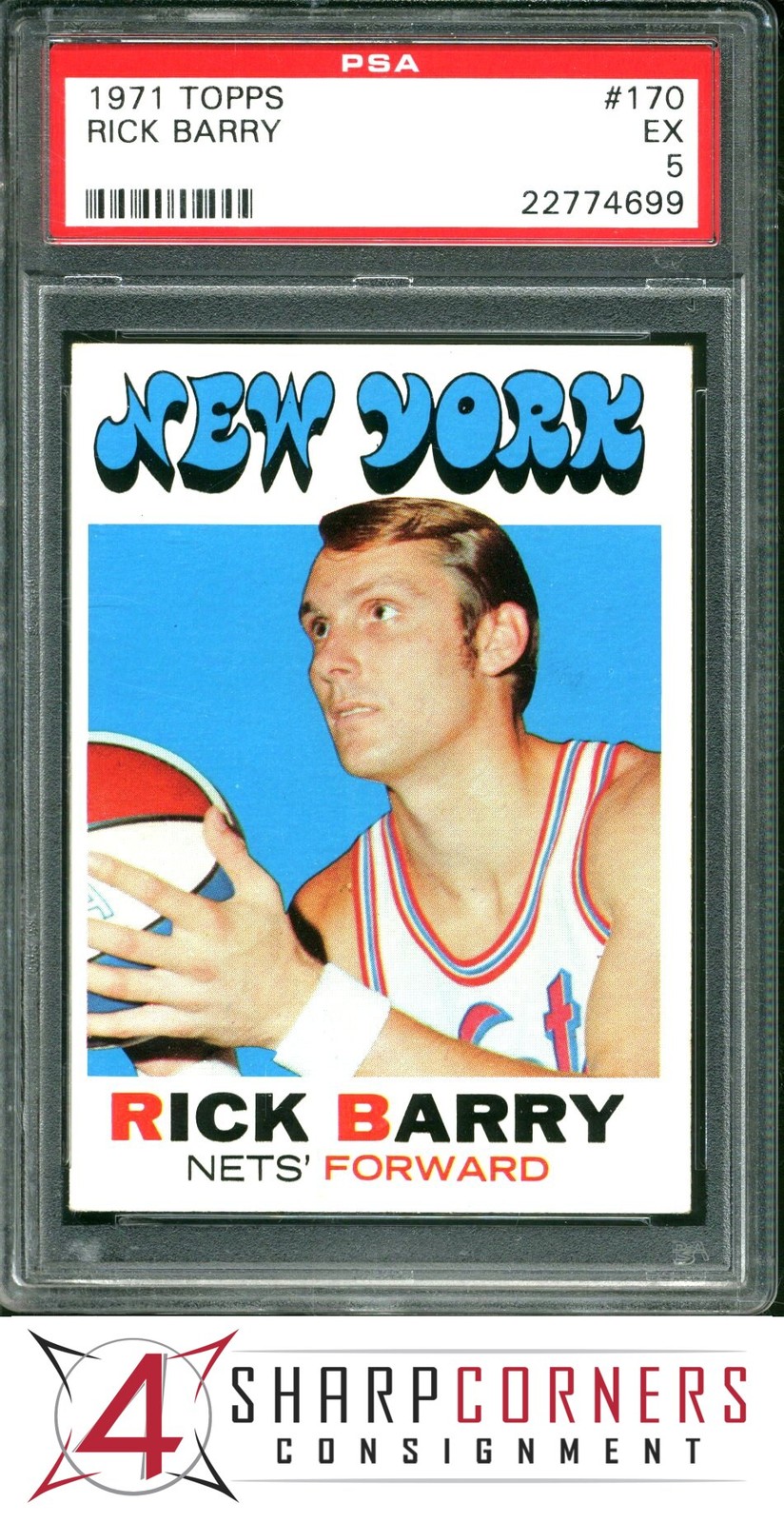 1971 TOPPS #170 RICK BARRY RC NETS HOF PSA 5