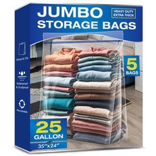 25 Gallon Jumbo Storage Bags, 3.5 Mil Thick Clear Plastic Zipper Bags with Ha...
