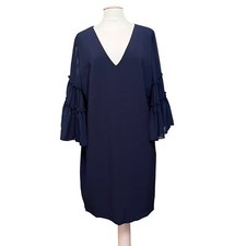 Chelsea 28 Navy Blue V Neck Dress Tiered Ruffle Bell Sleeves Formal Size 20