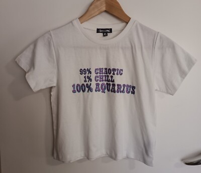 Dolls Kill Horoscopez Ladies Tee Size XL 100% Aquarius White