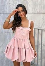 ZARA NEW WOMAN SS24 BEIGE-PINK DRAPED BALLOON MINI DRESS SIZES M  REF: 3435/324