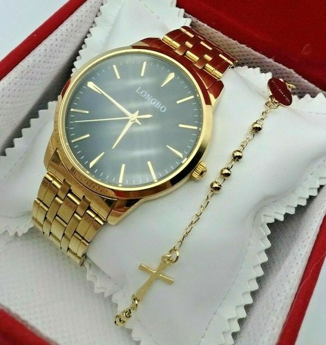 Set Regalo Uomo Orologio Piu Bracciale Rosario Croce Tennis in Cofanetto  velluto | eBay