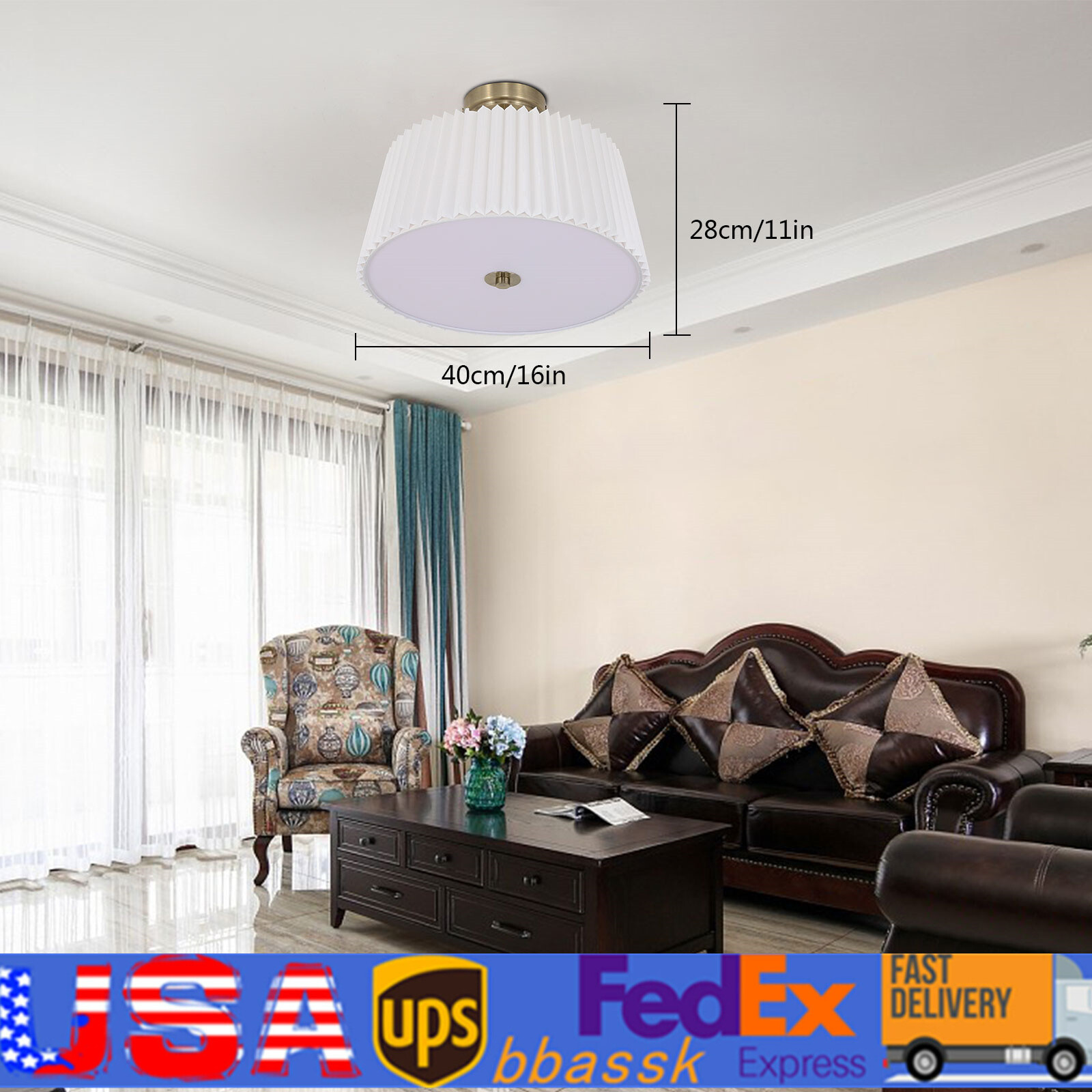 Simple Modern Ceiling Lamp Dimmer Fabric Semi Flush Mount Decorative Fixture 60W