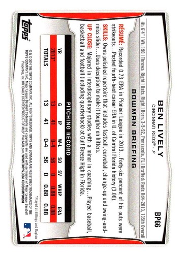 2014 Bowman #BP66 Ben Lively - Prospects Hometown 1st FREE SHIPPING! - 第 2/2 張圖片