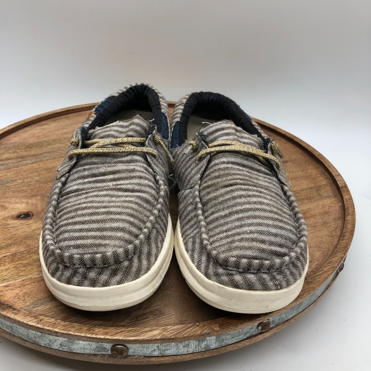 Hey Dude Mens Welsh Slip-On Shoes Fabric Stripes Tobacco Moc  display picture 1