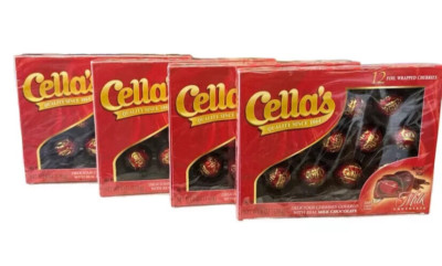 Cella's (4 Box Lot) Foil Wrapped Cherries Covered Milk Chocolate w Liquid Center