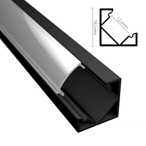 Aluminium Ecke Profil Leiste Schiene CORNER schwarz für LED Streifen + Abdeckung - Afbeelding 1 van 9
