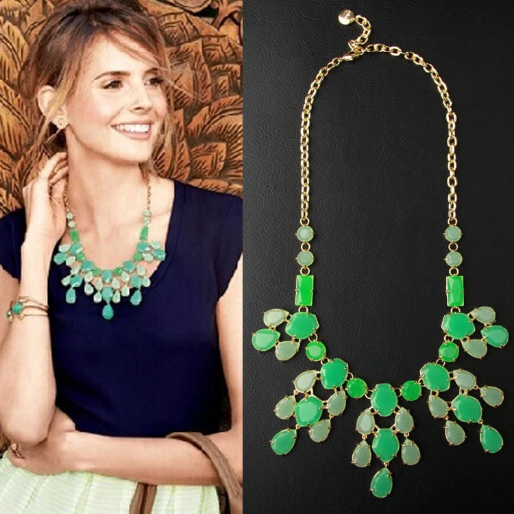 Stella Dot Linden Green Stone Fringe Statement Bib Necklace