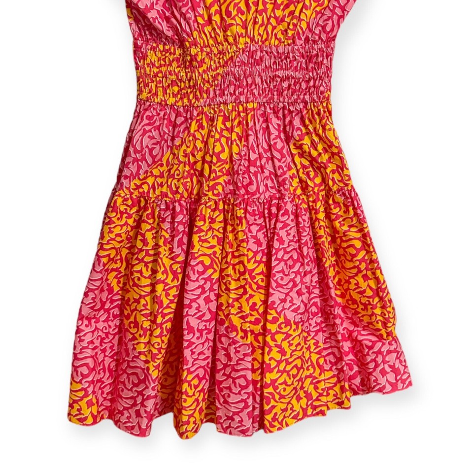 DEREK LAM 10 CROSBY Tora Smocked Mini Dress In Pink/marigold, Size 2 ...