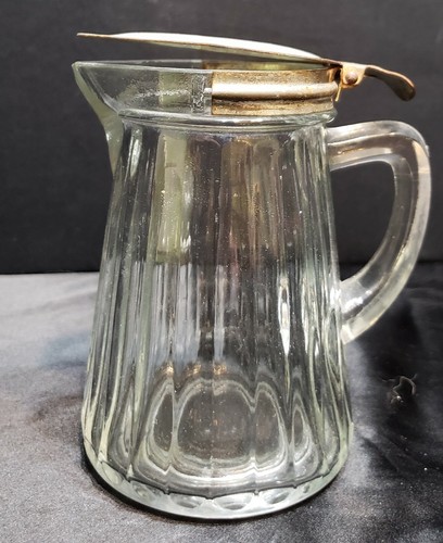 Antique Glass Syrup Dispenser with Metal Flip-Top Lid