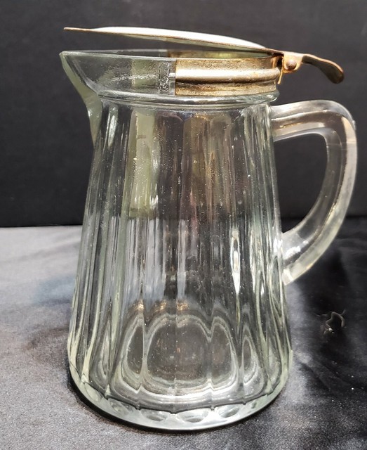 Antique Glass Syrup Dispenser with Metal FlipTop Lid eBay
