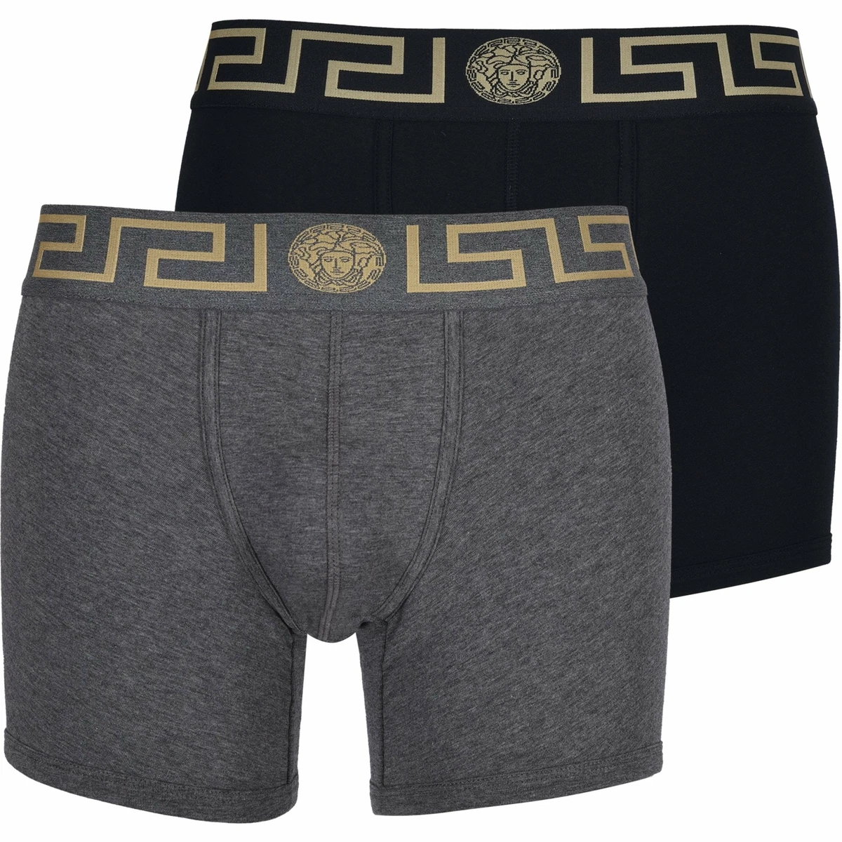 Versace 2-Pack Iconic Men's Boxer Briefs, Black/Grey/gold