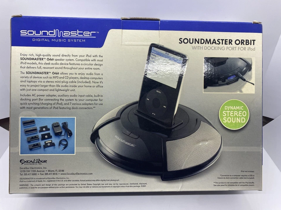 EXCALIBUR SOUND MASTER ORBIT DIGITAL MUSIC SYSTEM MADE  FOR IPOD  BLACK NEW - Image 2 of 3
