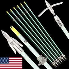 34" Bowfishing Arrows Night Glow Broadheads Solid Fiberglass Bow Fishing Hunting