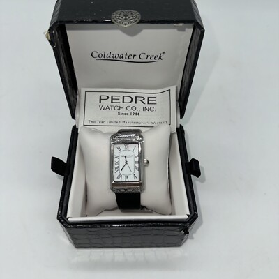 Coldwater Creek Watch Women Silver Tone Black Leather 24mm Needs Battery 8.5''