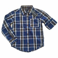 Nautica Button Down Long Sleeve Shirt, Boys Size S 4 Blue Plaid, GB, MP